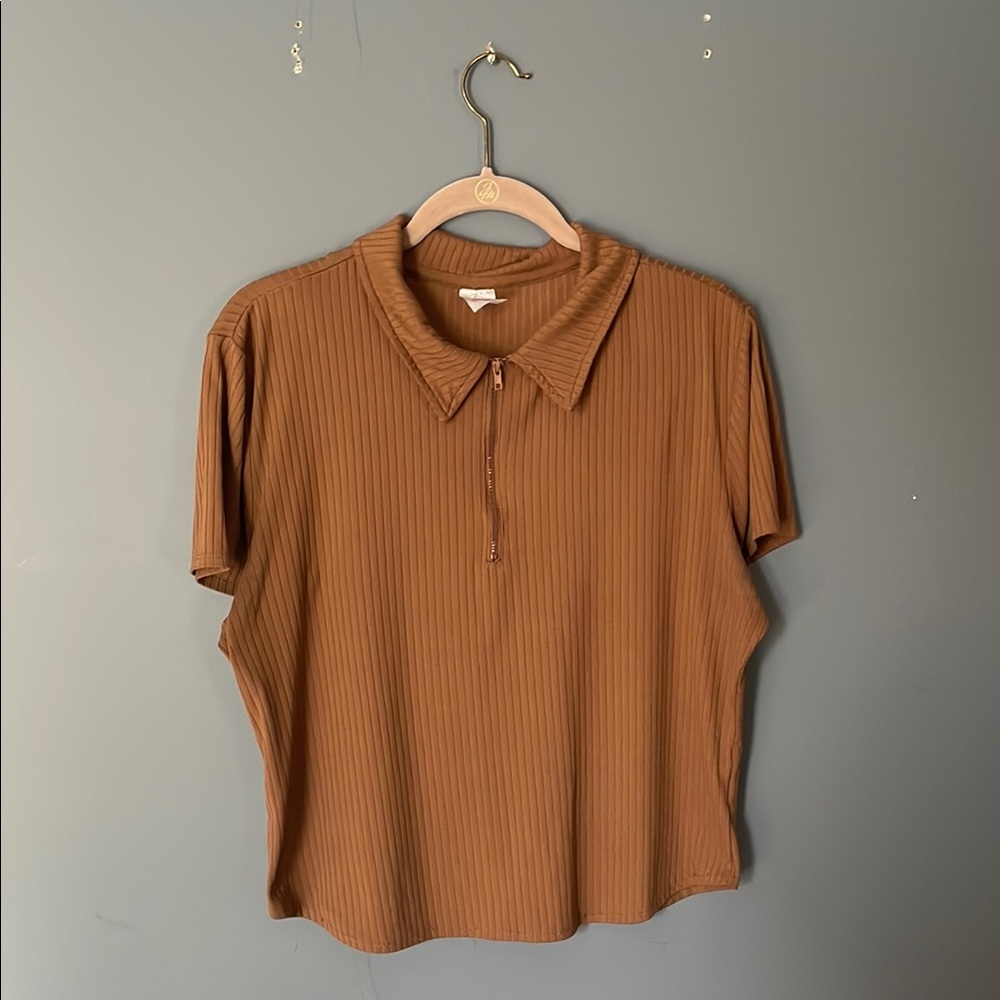 No Boundaries Brown Dolman Sleeve Polo Button Down